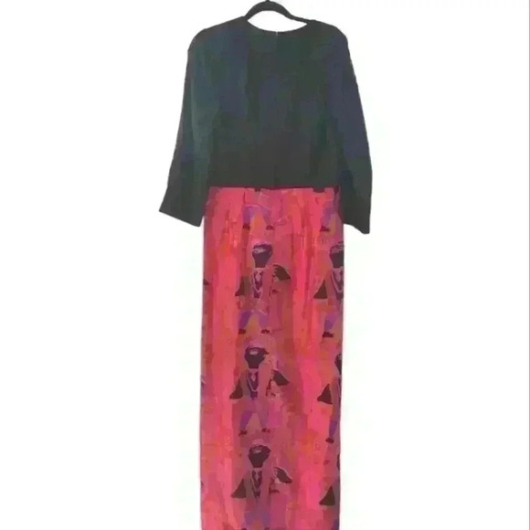 Vintage 1960'S Gumps San Francisco Gibson Bayh Silk Tribal Empire Waist Maxi M/L - Picture 2 of 13